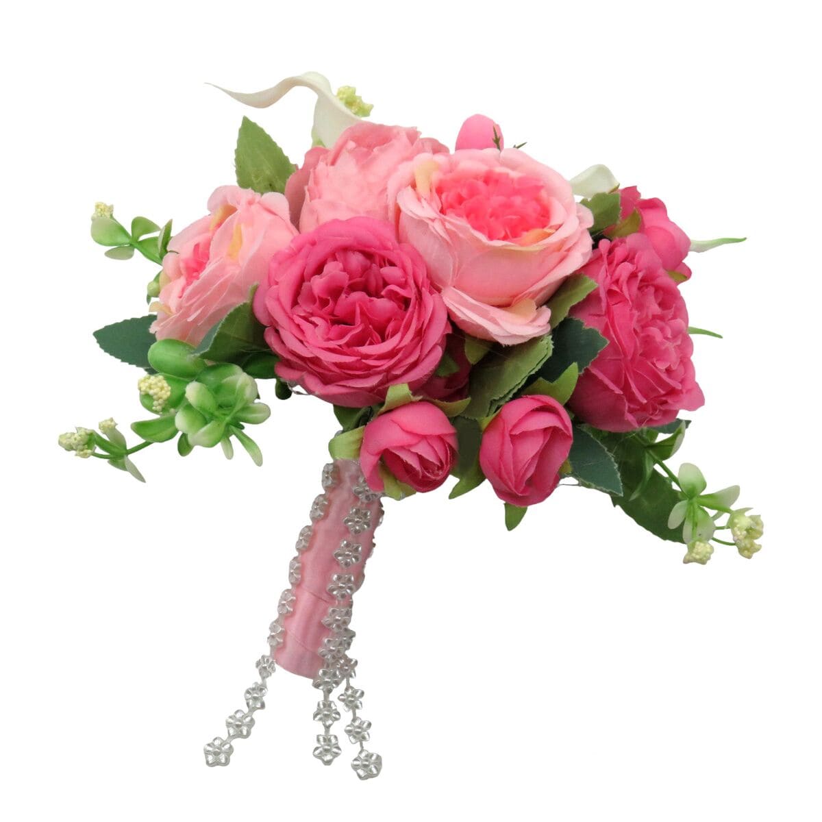 Buchet mireasanasa cu flori de matase si cale din silicon real touch, roz&alb – ILIF310045 (11)