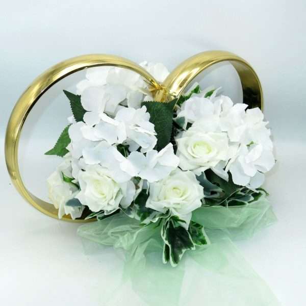 Decor masina pentru nunta, verighete decorate cu flori de matase, hortensie si trandafiri ILIF404016 (5)