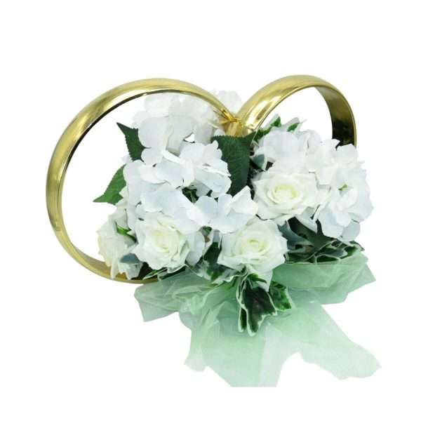 Decor masina pentru nunta, verighete decorate cu flori de matase, hortensie si trandafiri ILIF404016 (3)