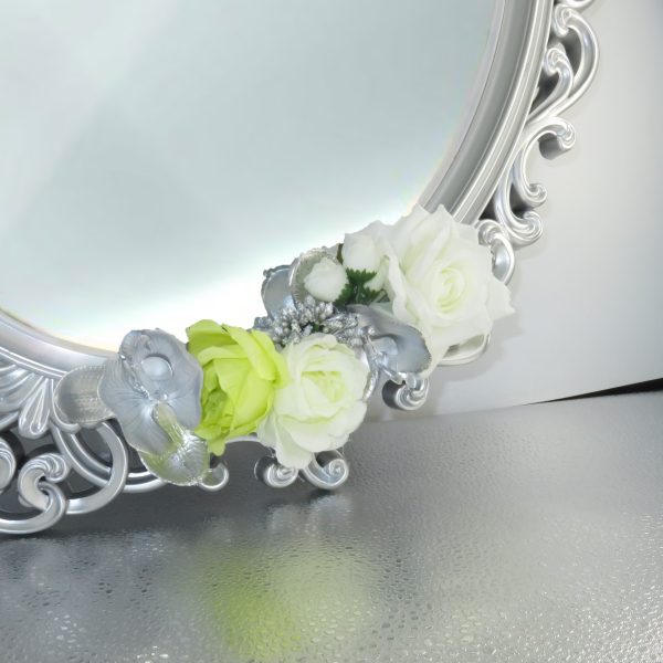 Oglinda miresei, forma ovala in stil victorian, lucrata cu flori de matase, model argintiu ILIF309017 (4)