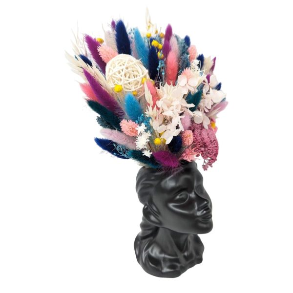 Aranjament floral in vaza ceramica neagra Nimfa, flori uscate multicolore – DSPH310015 (1)