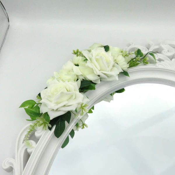 Oglinda miresei, forma ovala in stil victorian, lucrata cu flori de matase, model alb verde ILIF310057 (11)