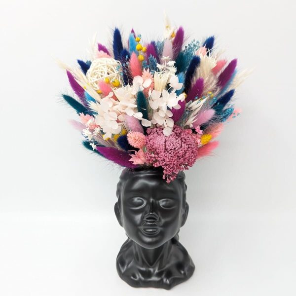 Aranjament floral in vaza ceramica neagra Nimfa, flori uscate multicolore – DSPH310015 (1)