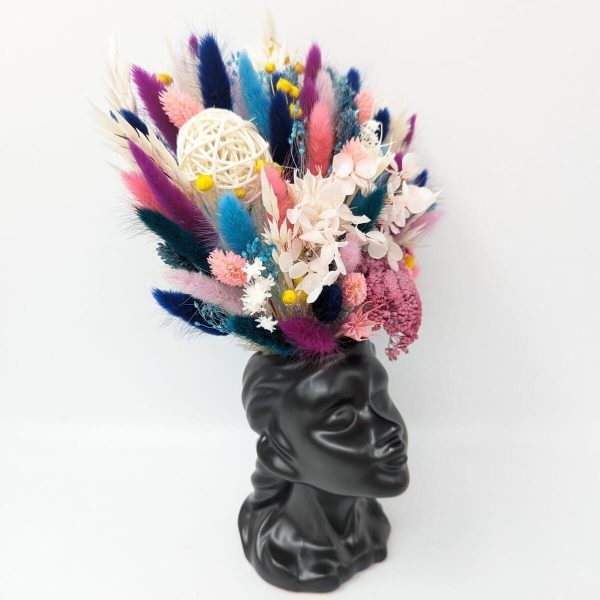 Aranjament floral in vaza ceramica neagra Nimfa, flori uscate multicolore – DSPH310015 (2)