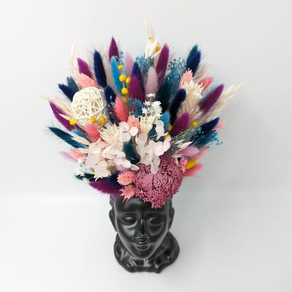 Aranjament floral in vaza ceramica neagra Nimfa, flori uscate multicolore – DSPH310015 (3)
