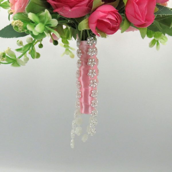 Buchet mireasanasa cu flori de matase si cale din silicon real touch, roz&alb – ILIF310045 (7)