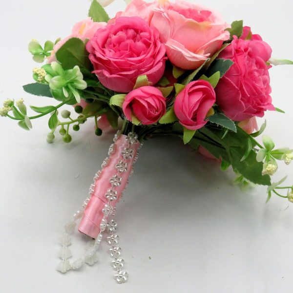 Buchet mireasanasa cu flori de matase si cale din silicon real touch, roz&alb – ILIF310045 (8)