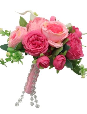 Buchet mireasa/nasa cu flori de matase si cale din silicon real-touch, roz&alb – ILIF310045