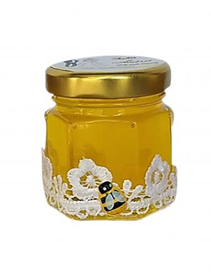 Marturii dulci cu miere, model handmade Dorinta – alb, borcan 50 gr  – DSBC003