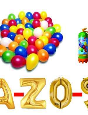 Pachet 5 baloane numere / cifre la alegere, 1 butelie heliu, 100 baloane 26cm metalizate – FTB194