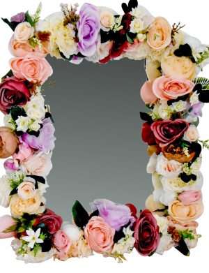 Oglinda miresei lucrata cu flori de matase, 40×60 cm – FEIS001