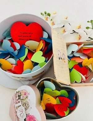 100 Motive Te Iubesc forma cutie si mesaje inima din hartie, cadou indragostiti, multicolor – YODB1624