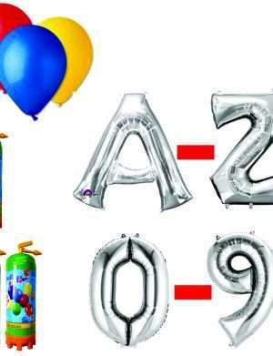 Pachet 15 baloane numere / cifre argintii la alegere, 3 butelii heliu, 100 baloane latex 26cm standard – FTB196