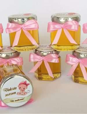 Marturii dulci cu miere, model handmade Iubire – mov, borcan 50 gr – DSBC007
