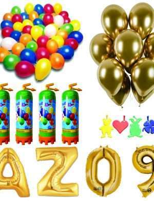 Pachet 20 baloane numere / cifre la alegere, 4 butelii heliu, 100 baloane 26cm metalizate si 50 baloane 33cm chromate – FTB191