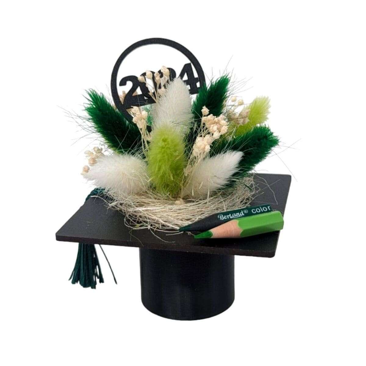Mini tocă decorată cu flori uscate, verde DSPH404007
