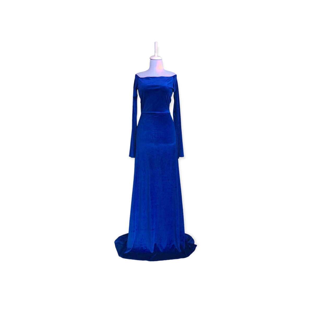 Rochie lunga din catifea, albastru regal ACD404056