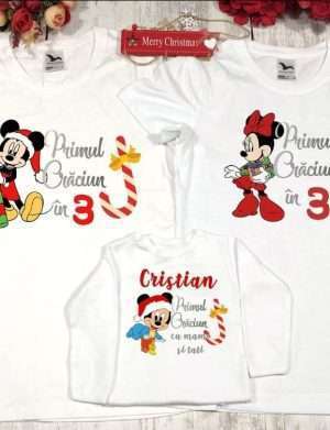 Set 2 tricouri & 1 body personalizat “Primul Craciun”, baby Mickey – ACD1925