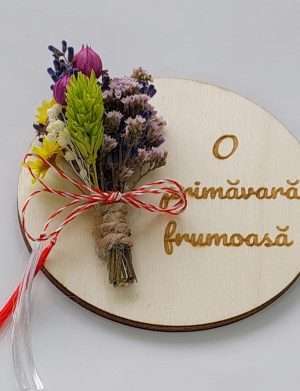 Marturie lemn cu magnet, pesonalizata si decorata cu lavanda si flori uscate, AMB203006