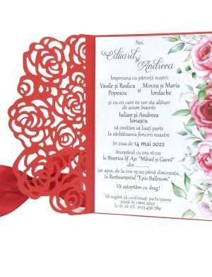 Invitatie nunta model Multirose, 10,5×14,5 cm, rosu – MIBC203005