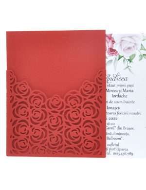Invitatie nunta cu plic model Minirose, 11×14 cm, rosu – MIBC203013