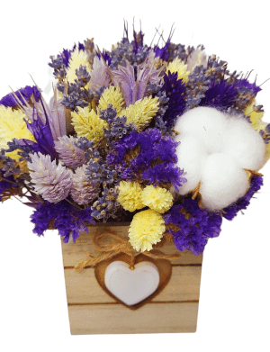 Aranjament cadou cu flori uscate Buchet Mov, 12×15 cm, AMB203001