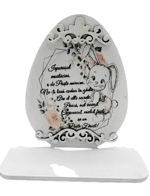 Ou paste, decoratiune din lemn cu mesaj, alb – FEIS203022
