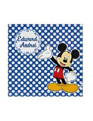 Invitatie botez tip Card patrat, plic personalizat, Mickey Mouse, albastru – MIBC203060