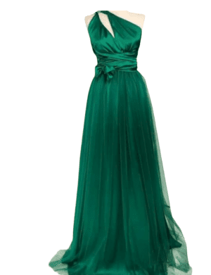 Rochie versatila lunga cu tulle, verde, satin, domnisoare de onoare, ACD204003