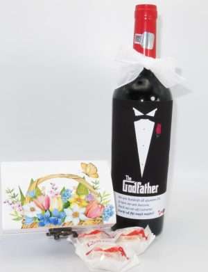 Cadou Cerere Nasi Cununie, The Godfather – sticla vin personalizata, cutiuta bijuterii & bomboane – ILIF205001