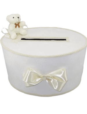 Cutie dar de botez cu ursulet, ivory, 37x25x25 cm – ILIF205037