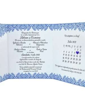 Invitatie nunta model Baroc, albastru – MIBC205004