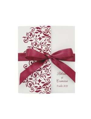 Invitatie nunta model Baroc, rosu burgund – MIBC205006