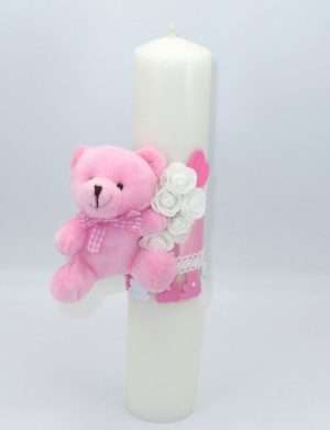 Lumanare botez fetita, model Ursulet, roz – PRIF206020