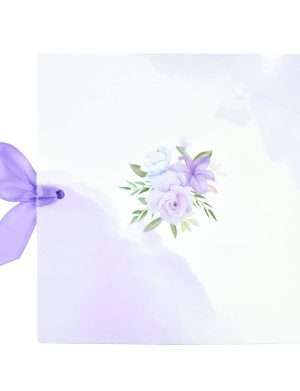 Invitatie nunta model Card, cu fundita si design floral mov-lila, model cu miri – MIBC207025