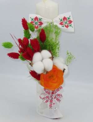 Lumanare botez decorata cu flori uscate, model 2 – ILIF207060