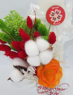 Lumanare botez decorata cu flori uscate, model 1 – ILIF207059