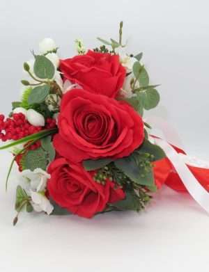 Buchet mireasa cu trandafiri rosii si eucalipt – PRIF210027