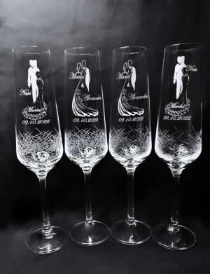 Set 4 pahare nunta, personalizate prin gravura, miri & nasi, din Cristal Bohemia – KLTM210001