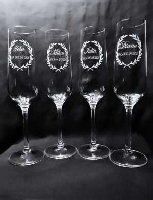 Set 4 pahare nunta, personalizate prin gravura, miri & nasi, din Cristal – KLTM210008