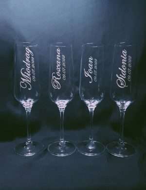 Set 4 pahare nunta personalizate prin gravura, miri & nasi, din Cristal – KLTM210010