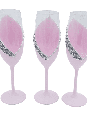 Set 3 pahare nunta/botez, cu strasuri, roz – FEIS210001