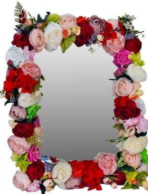 Oglinda miresei, lucrata cu flori de matase, 40×60 cm – FEIS003
