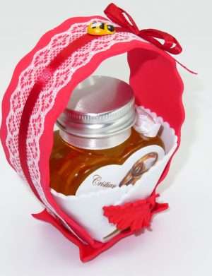 Marturii dulci cu miere, model handmade Cupe cu nectar – rosu, borcan 90 gr – DSBC1677