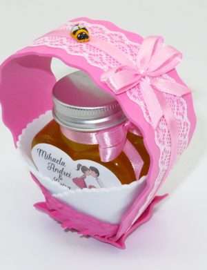 Marturii dulci cu miere, model handmade Cupe cu nectar – roz, borcan 90 gr – DSBC1680