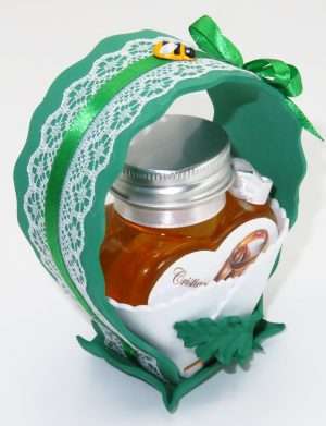 Marturii dulci cu miere, model handmade Cupe cu nectar – verde alb, borcan 90 gr – DSBC1682