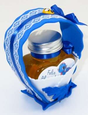 Marturii dulci cu miere, model handmade „Cupe cu nectar” – albastru , borcan 90 gr – DSBC1918