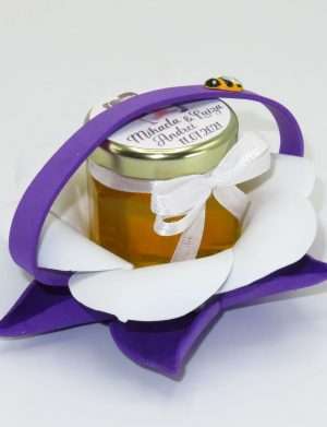 Marturii dulci cu miere, model handmade Zumzet dulce – mov, borcan 50 gr – DSBC1689