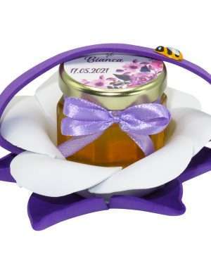 Marturii dulci cu miere, model handmade Zumzet dulce – mov, borcan 50 gr – DSBC1687
