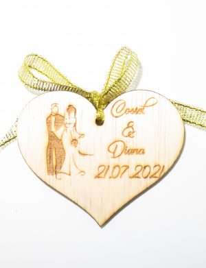 Marturie nunta 2, din lemn, personalizata, maro cu fundita, OMIS1814